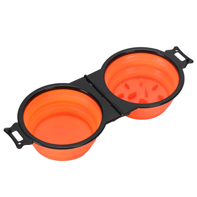 1-piece 2-in-1 Foldable Dual Bowl Feeding Bowl