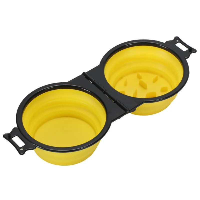 1-piece 2-in-1 Foldable Dual Bowl Feeding Bowl