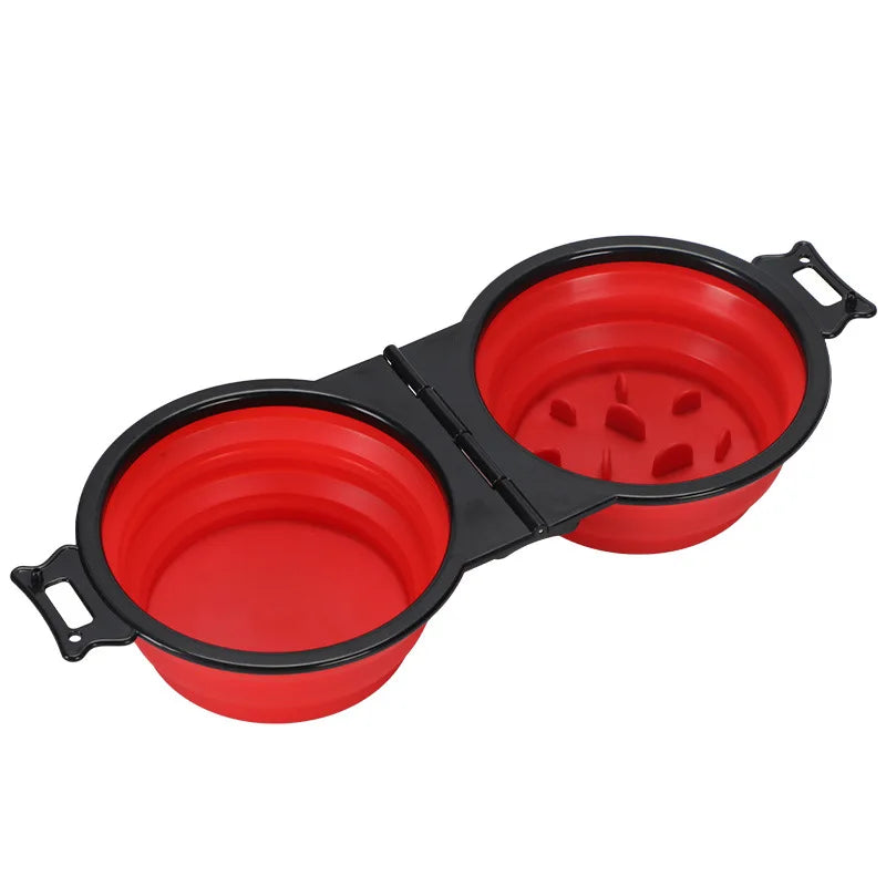 1-piece 2-in-1 Foldable Dual Bowl Feeding Bowl