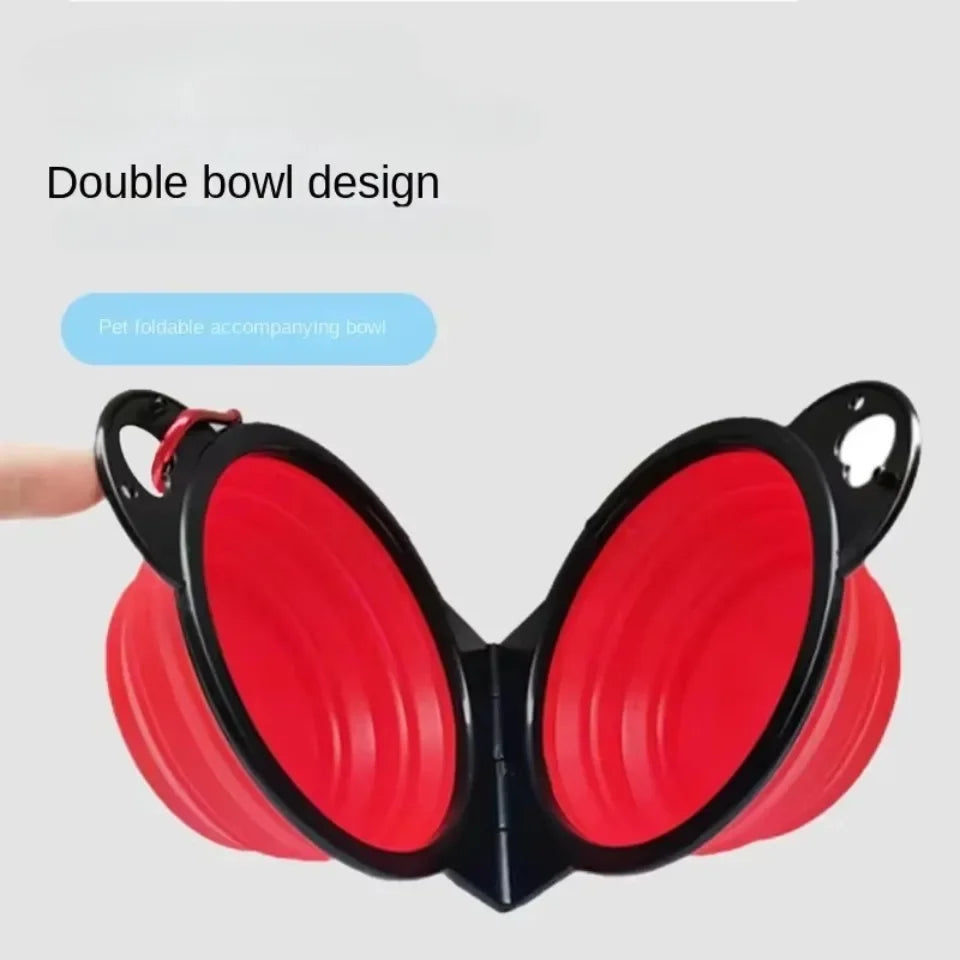 1-piece 2-in-1 Foldable Dual Bowl Feeding Bowl