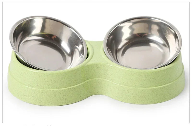 Double Pet Bowls Dog Food Water Feeder