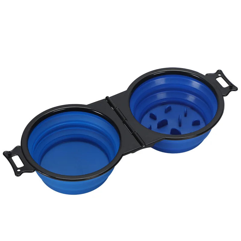 1-piece 2-in-1 Foldable Dual Bowl Feeding Bowl