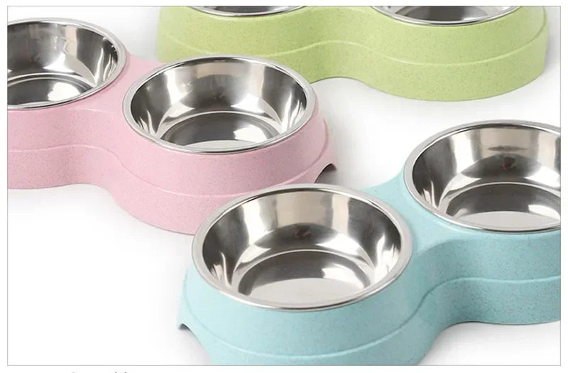 Double Pet Bowls Dog Food Water Feeder