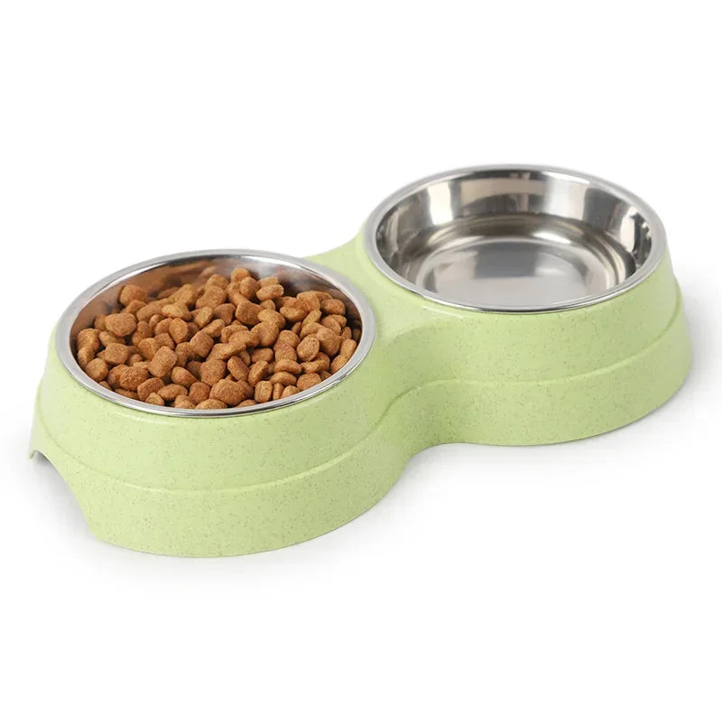 Double Pet Bowls Dog Food Water Feeder